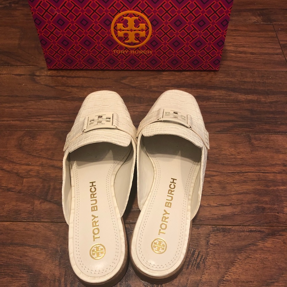 TB Tory Burch beige leather mules slip on shoes size 8.5 womens new - Picture 5 of 6